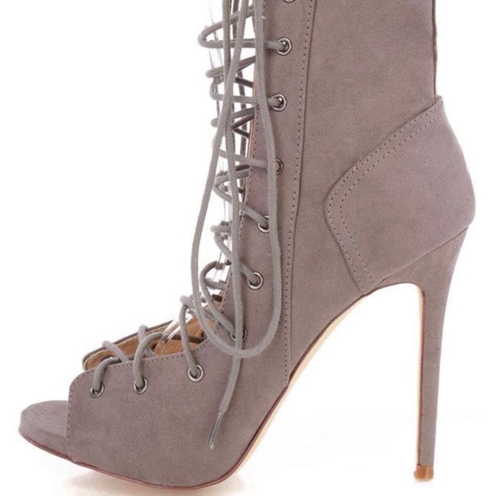 Gray combat booties